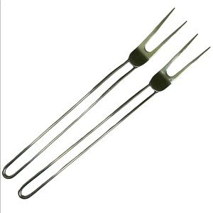 Set Of 2 Stainless Steel Modern Minimalist BBQ Forks 13.5 In. Long Meat Lifters